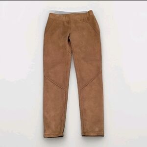 Anne Fontaine Ezra Seamed Pants Leggings Stretch Faux Suede Camel Brown Size 40